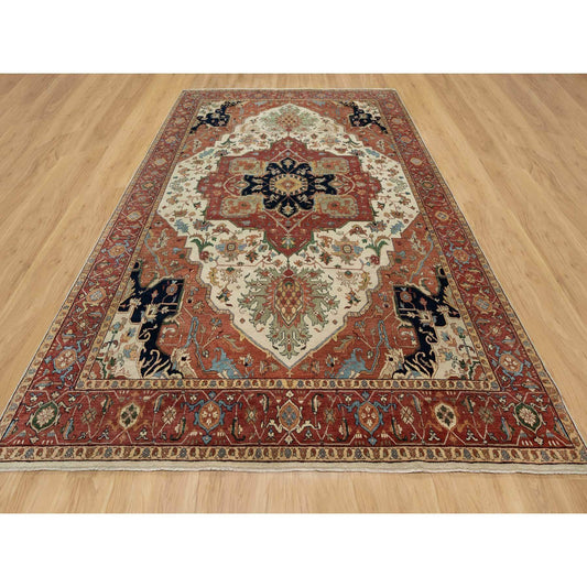 Heriz Wool Hand Knotted Rug Ivory Red 9.2X12.1 -O090735