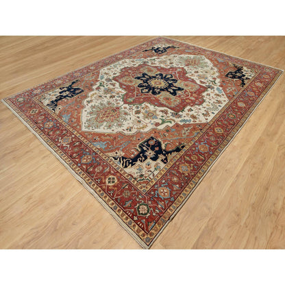 Heriz Wool Hand Knotted Rug Ivory Red 9.2X12.1 -O090735