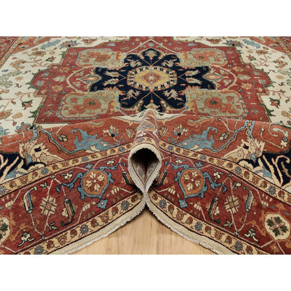 Heriz Wool Hand Knotted Rug Ivory Red 9.2X12.1 -O090735