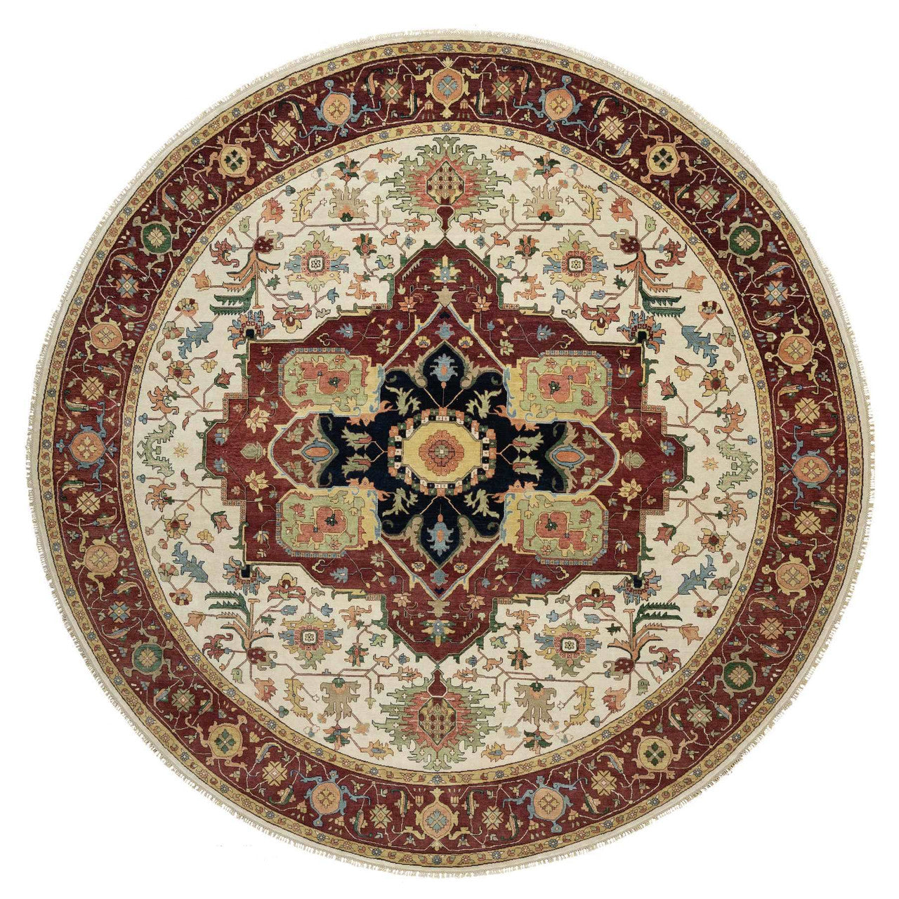 Heriz Wool Hand Knotted Rug Ivory Red 12.0X12.0 -O090739