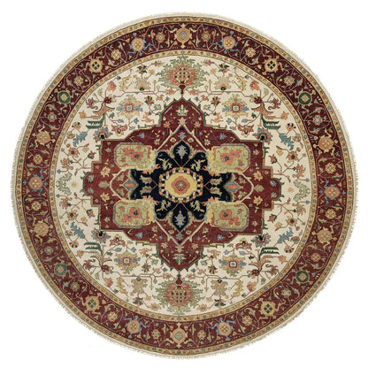 Heriz Wool Hand Knotted Rug Ivory Red 12.0X12.0 -O090739