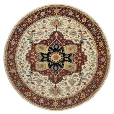Heriz Wool Hand Knotted Rug Ivory Red 12.0X12.0 -O090739