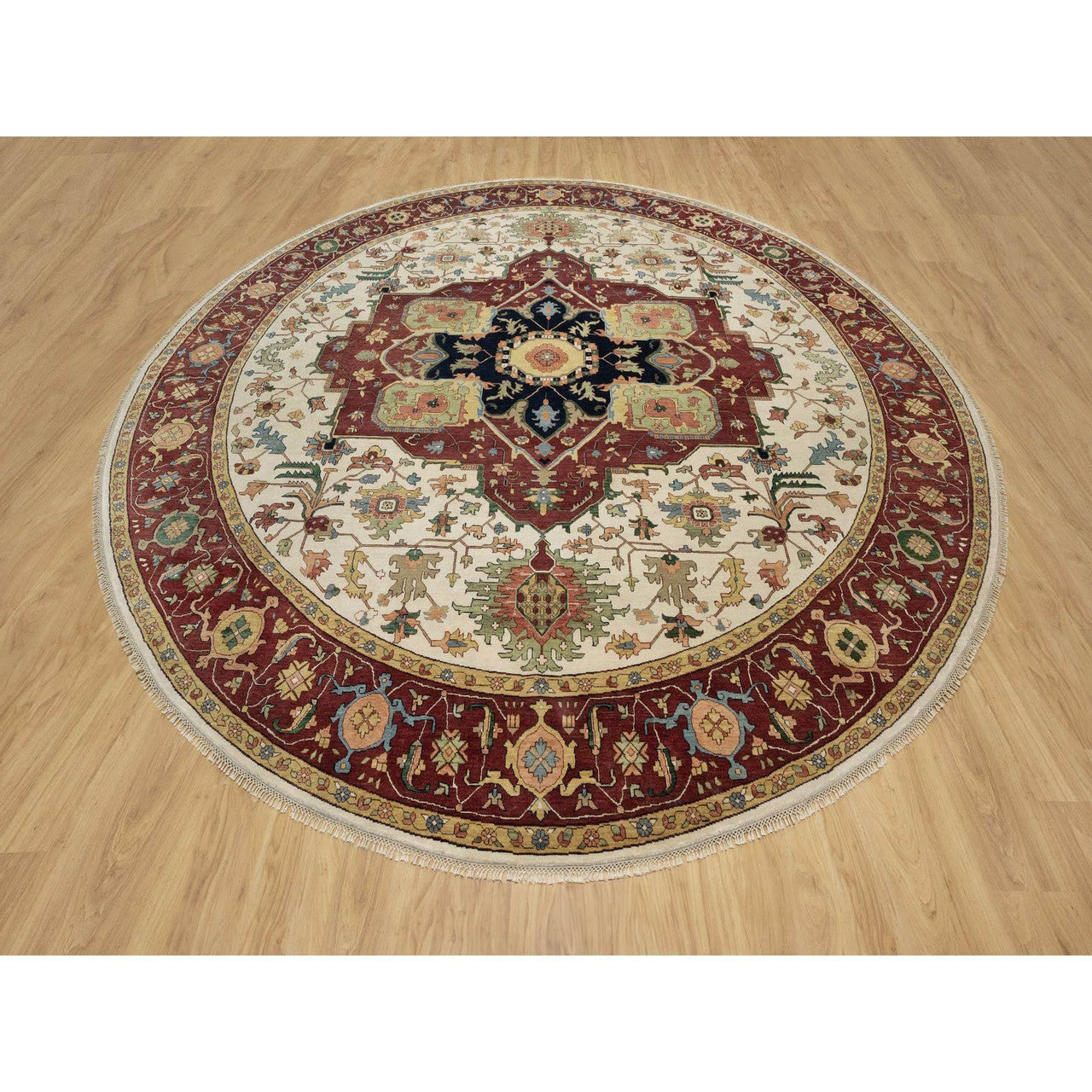 Heriz Wool Hand Knotted Rug Ivory Red 12.0X12.0 -O090739