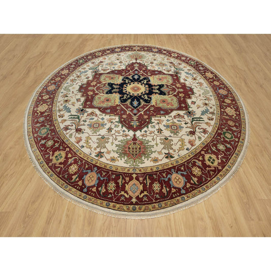 Heriz Wool Hand Knotted Rug Ivory Red 12.0X12.0 -O090739
