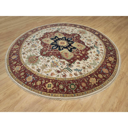 Heriz Wool Hand Knotted Rug Ivory Red 12.0X12.0 -O090739