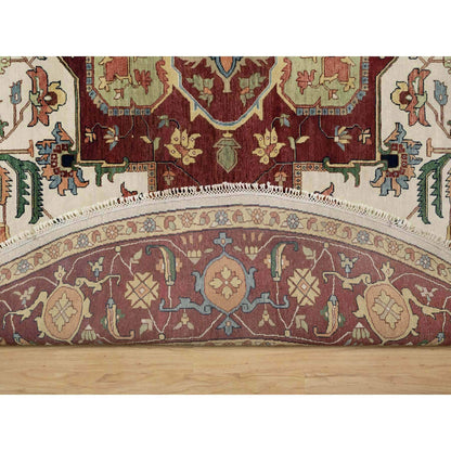 Heriz Wool Hand Knotted Rug Ivory Red 12.0X12.0 -O090739