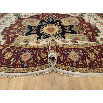 Heriz Wool Hand Knotted Rug Ivory Red 12.0X12.0 -O090739