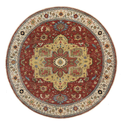 Heriz Wool Hand Knotted Rug Red Ivory 12.0X12.0 -O090740