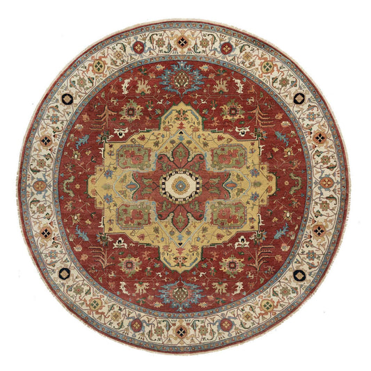 Heriz Wool Hand Knotted Rug Red Ivory 12.0X12.0 -O090740
