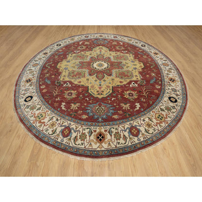 Heriz Wool Hand Knotted Rug Red Ivory 12.0X12.0 -O090740
