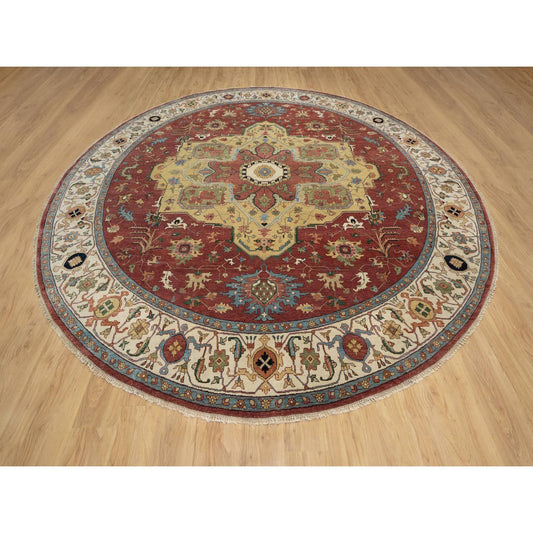 Heriz Wool Hand Knotted Rug Red Ivory 12.0X12.0 -O090740