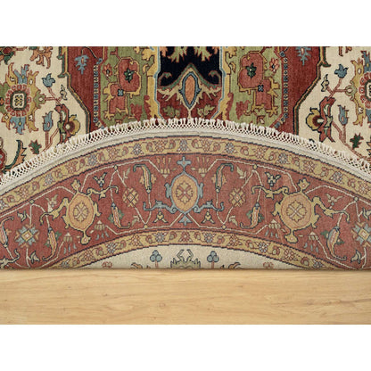 Heriz Wool Hand Knotted Rug Ivory Red 8.0X8.0 -O090741