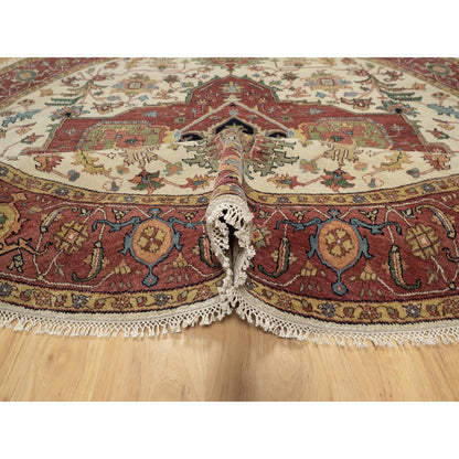 Heriz Wool Hand Knotted Rug Ivory Red 8.0X8.0 -O090741