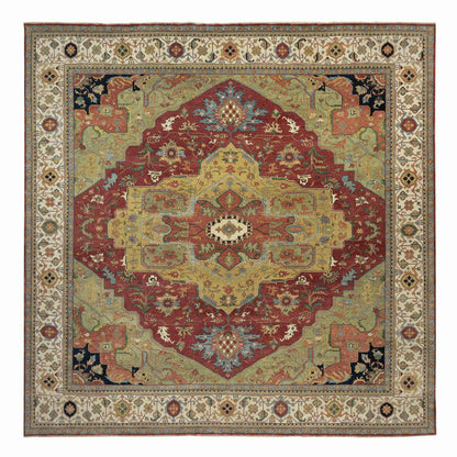 Heriz Wool Hand Knotted Rug Red Ivory 14.1X14.1 -O090743