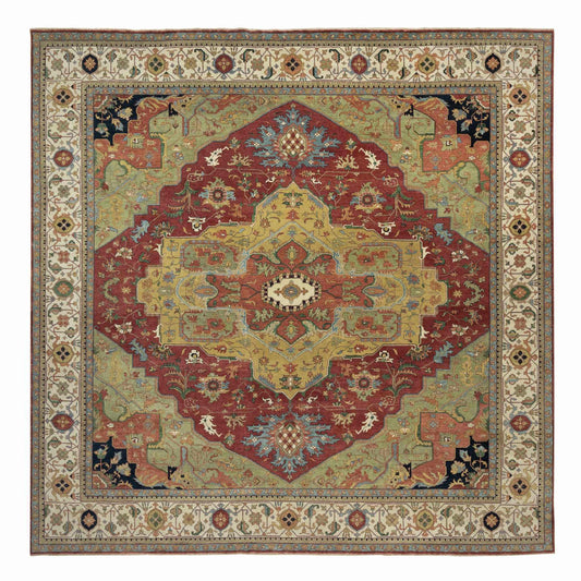 Heriz Wool Hand Knotted Rug Red Ivory 14.1X14.1 -O090743