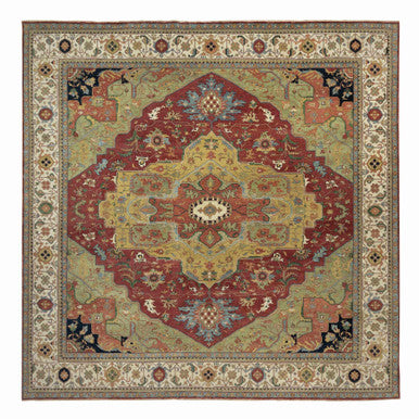 Heriz Wool Hand Knotted Rug Red Ivory 14.1X14.1 -O090743