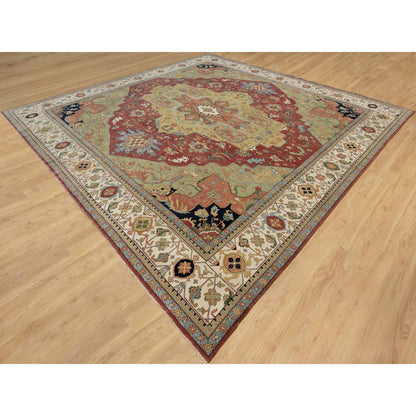 Heriz Wool Hand Knotted Rug Red Ivory 14.1X14.1 -O090743