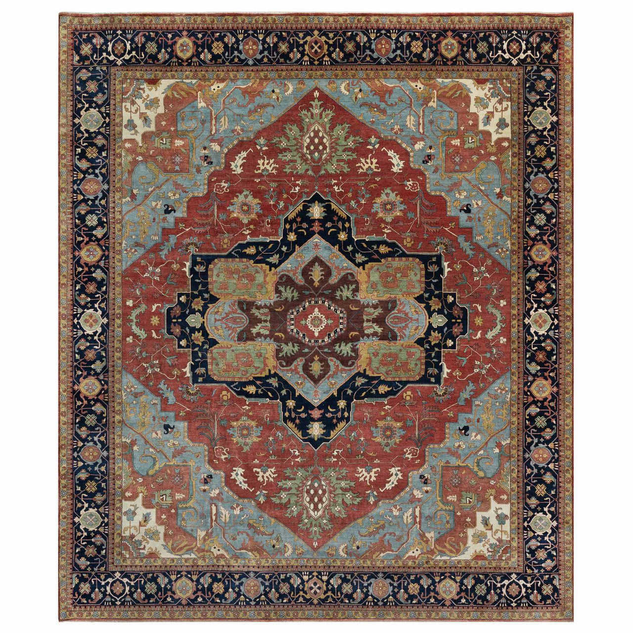 Red 13'9" x 16'2" Heriz Hand knotted Wool Rug - Sku: O090744