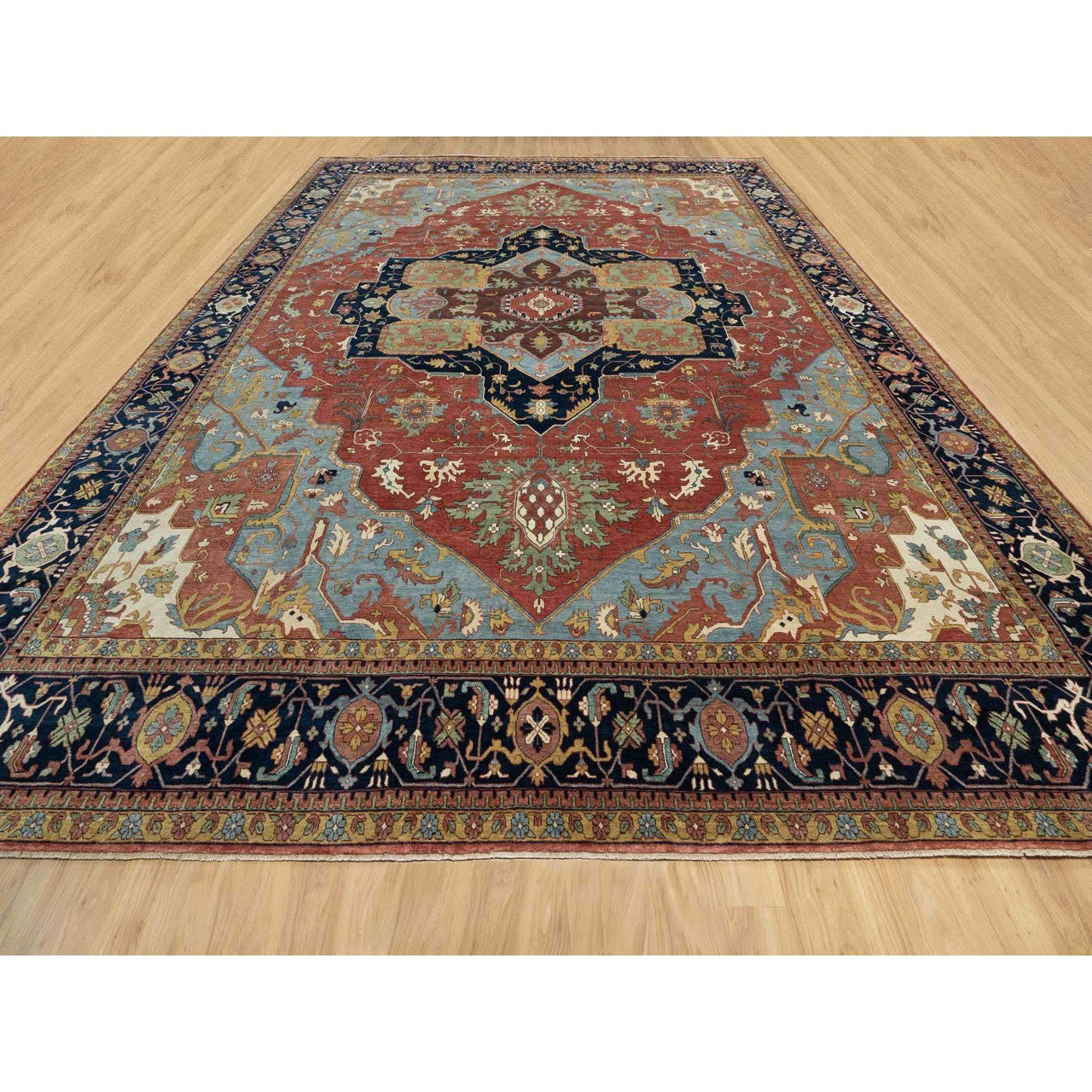 Red 13'9" x 16'2" Heriz Hand knotted Wool Rug - Sku: O090744