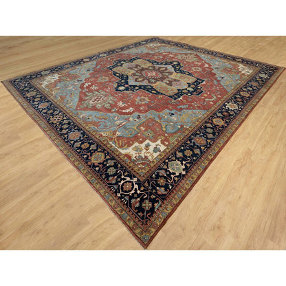 Heriz Wool Hand Knotted Rug Red Navy Blue 13.9X16.2 -O090744