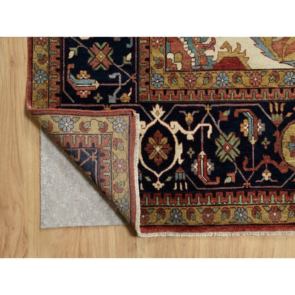 Heriz Wool Hand Knotted Rug Red Navy Blue 13.9X16.2 -O090744