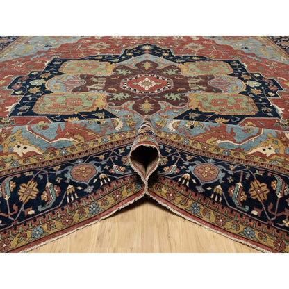 Heriz Wool Hand Knotted Rug Red Navy Blue 13.9X16.2 -O090744