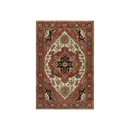 Heriz Wool Hand Knotted Rug Ivory Red 3.2X5.2 -O090748