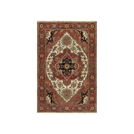 Heriz Wool Hand Knotted Rug Ivory Red 3.2X5.2 -O090748