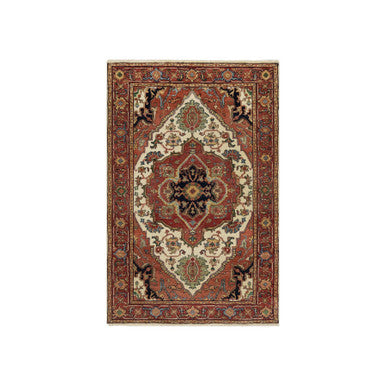 Heriz Wool Hand Knotted Rug Ivory Red 3.2X5.2 -O090748