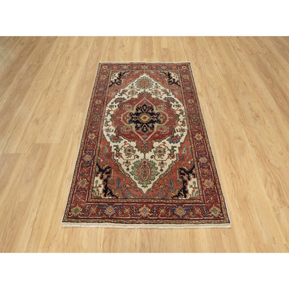 Heriz Wool Hand Knotted Rug Ivory Red 3.2X5.2 -O090748