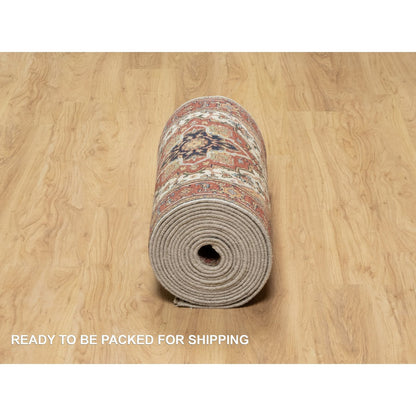 Heriz Wool Hand Knotted Rug Ivory Red 2.7X21.10 -O090749