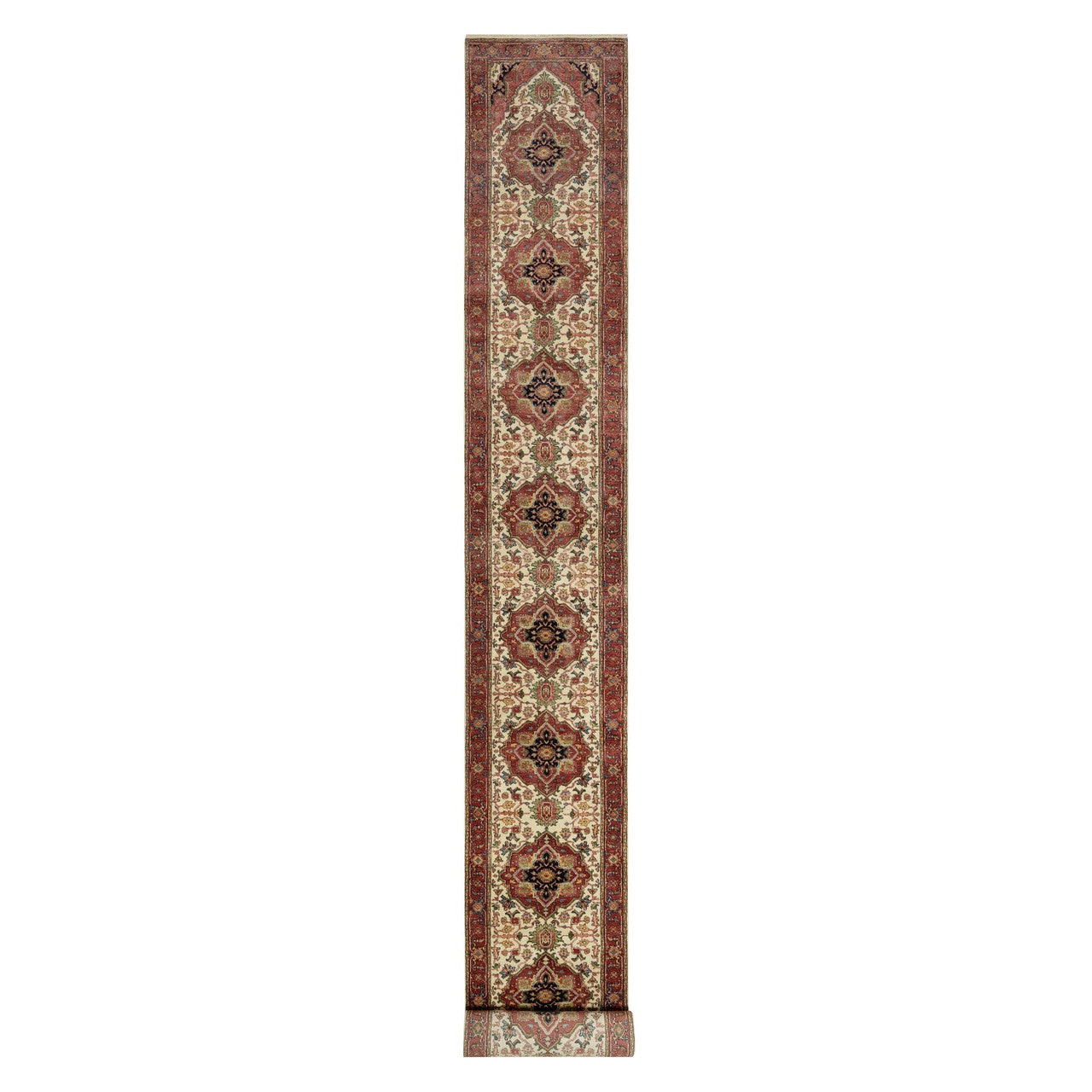 Ivory 2'5" x 25'6" Heriz Hand knotted Wool Rug - Sku: O090750