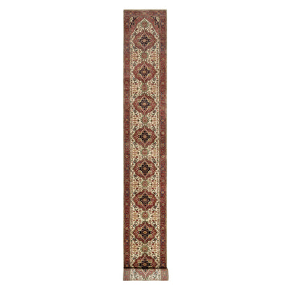 Heriz Wool Hand Knotted Rug Ivory Red 2.5X25.6 -O090750