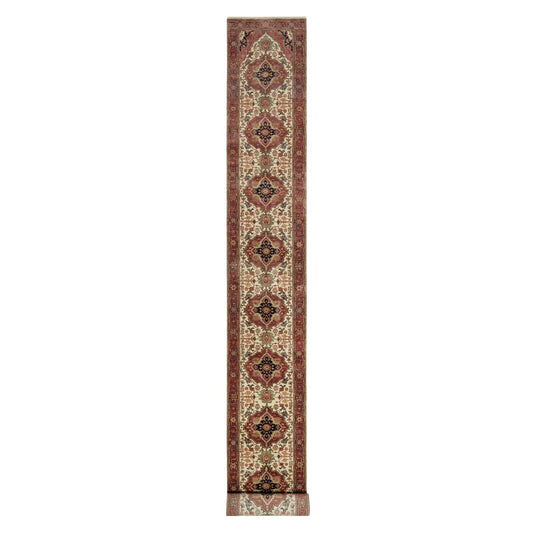 Heriz Wool Hand Knotted Rug Ivory Red 2.5X25.6 -O090750