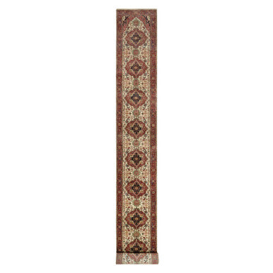 Heriz Wool Hand Knotted Rug Ivory Red 2.5X25.6 -O090750