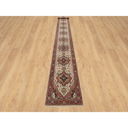 Heriz Wool Hand Knotted Rug Ivory Red 2.5X25.6 -O090750