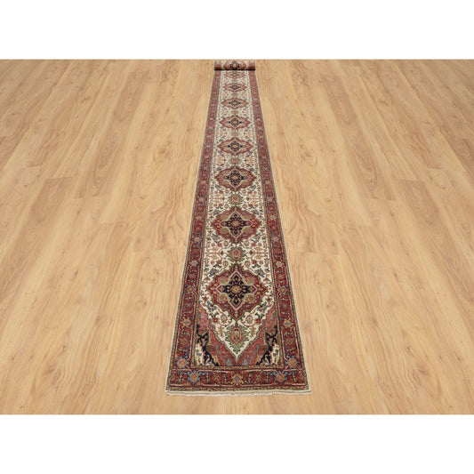 Heriz Wool Hand Knotted Rug Ivory Red 2.5X25.6 -O090750