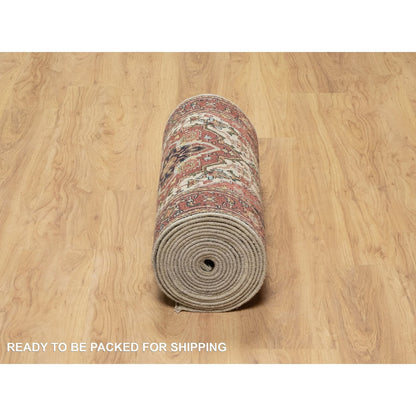 Heriz Wool Hand Knotted Rug Ivory Red 2.5X25.6 -O090750