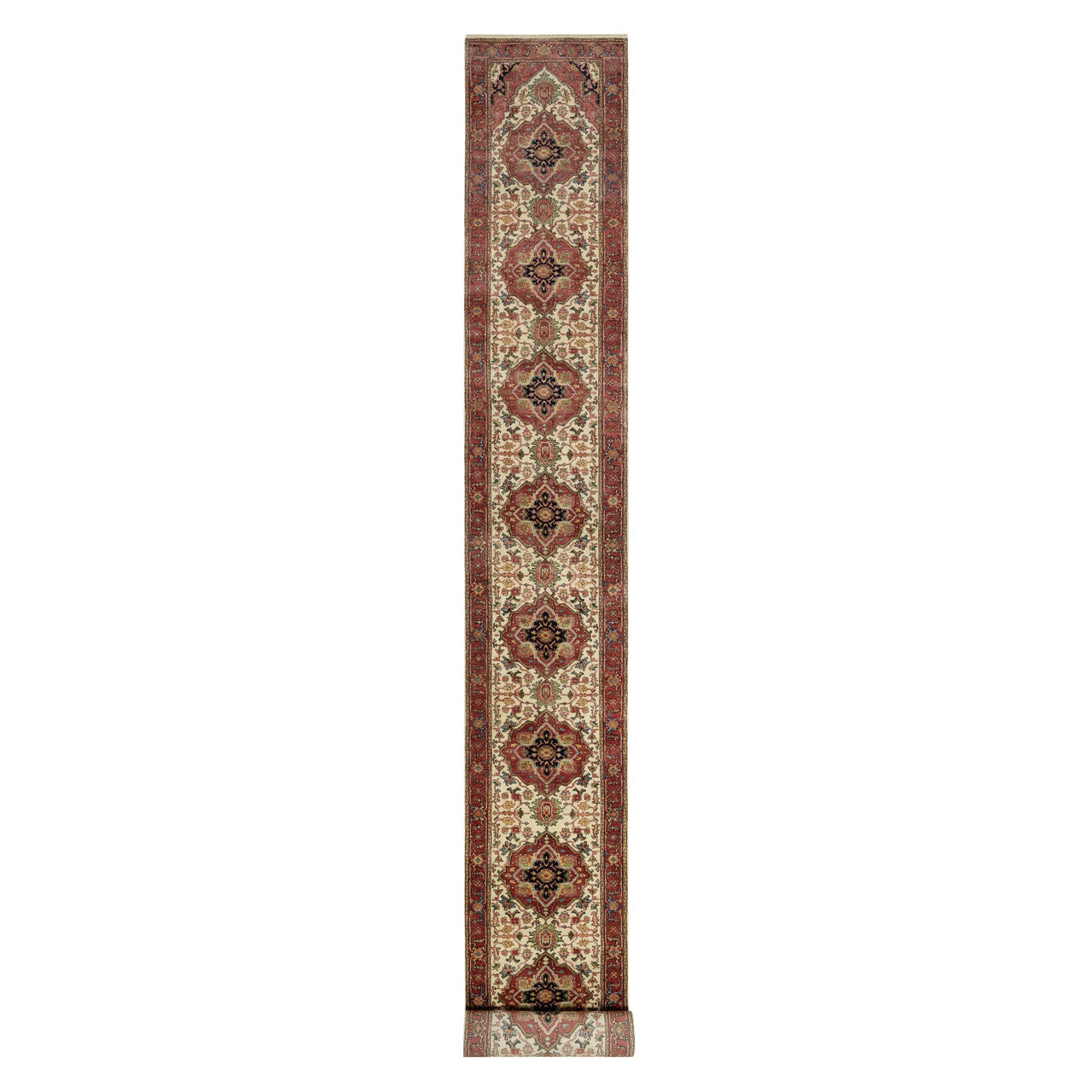 Ivory 2'7" x 25'5" Heriz Hand knotted Wool Rug - Sku: O090751