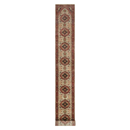 Heriz Wool Hand Knotted Rug Ivory Red 2.7X25.5 -O090751
