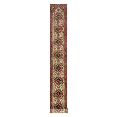 Heriz Wool Hand Knotted Rug Ivory Red 2.7X25.5 -O090751