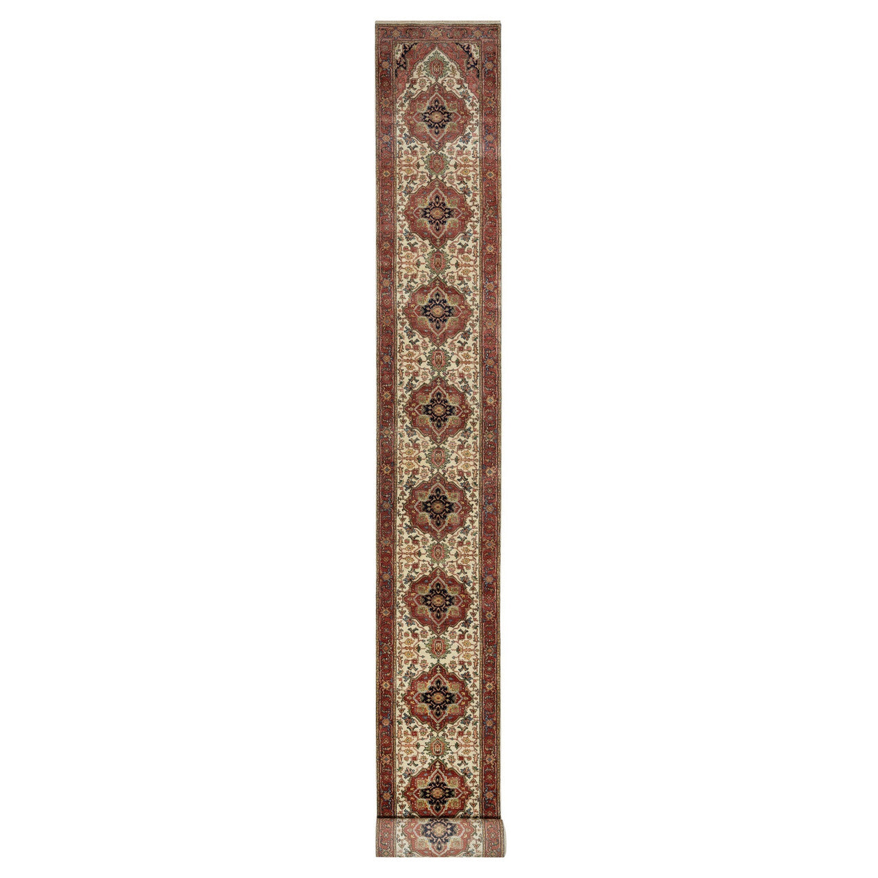 Ivory 2'7" x 21'10" Heriz Hand knotted Wool Rug - Sku: O090752