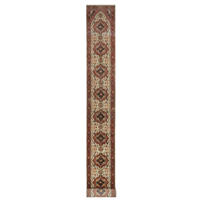 Heriz Wool Hand Knotted Rug Ivory Red 2.7X21.10 -O090752