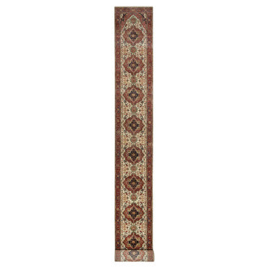 Heriz Wool Hand Knotted Rug Ivory Red 2.7X21.10 -O090752