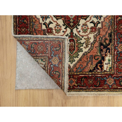 Heriz Wool Hand Knotted Rug Ivory Red 2.7X21.10 -O090752