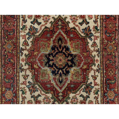 Heriz Wool Hand Knotted Rug Ivory Red 2.7X21.10 -O090752