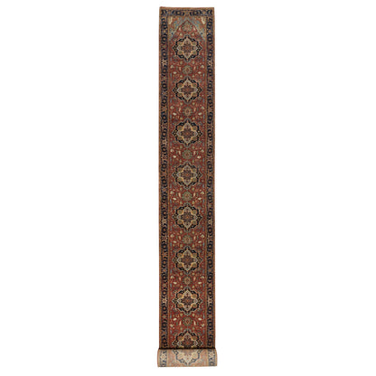 Heriz Wool Hand Knotted Rug Red Navy Blue 2.7X28.0 -O090754