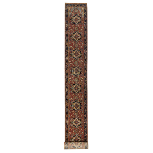 Heriz Wool Hand Knotted Rug Red Navy Blue 2.7X28.0 -O090754