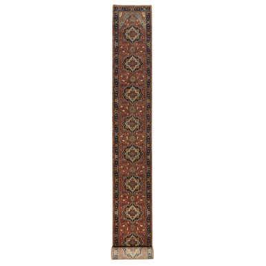 Heriz Wool Hand Knotted Rug Red Navy Blue 2.7X28.0 -O090754