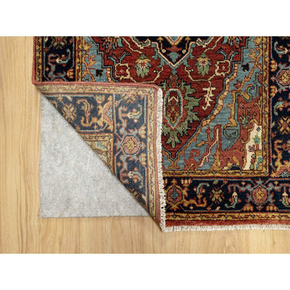 Heriz Wool Hand Knotted Rug Red Navy Blue 2.7X28.0 -O090754